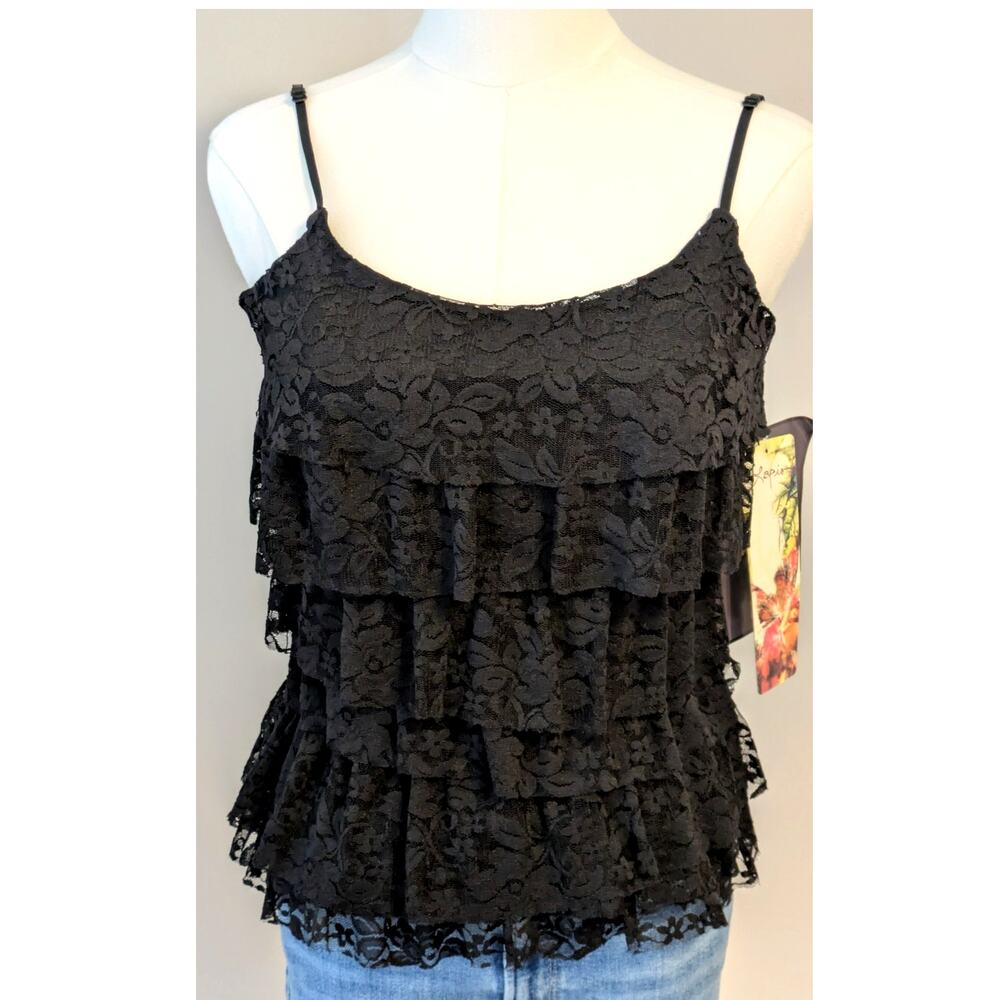 Lapis Bohemian/Whimsigoth-Style Black Lace Tiered Camisole Top
